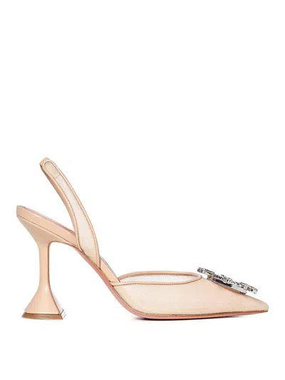 Amina Muaddi Begum Mesh Pointed Toe Slingback Pump In Brown