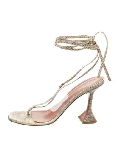 Pre-owned Amina Muaddi Zula Embossed Leather Gladiator Sandals In Gray
