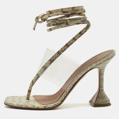 Pre-owned Amina Muaddi Zula Size 40 Transparent/beige Pvc And Water Snakeskin Leather Ankle Strap Sandals
