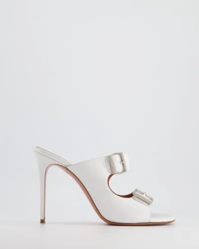 Amina Muaddi Mule With Crystal Buckle Detail In White