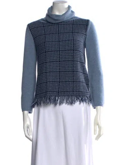 Pre-owned Amina Rubinacci Cashmere Houndstooth Print Sweater In Blue