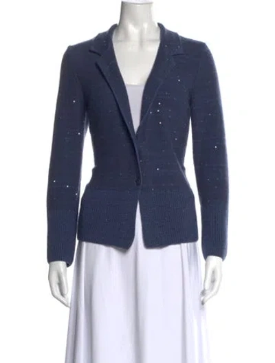 Pre-owned Amina Rubinacci Cashmere Open Front Sweater In Blue