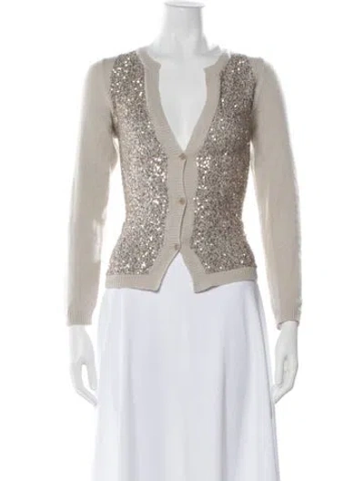 Pre-owned Amina Rubinacci Cashmere V-neck Sweater In Neutrals