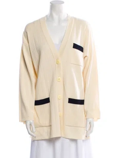 Pre-owned Amina Rubinacci Colorblock Pattern V-neck Sweater In Neutral