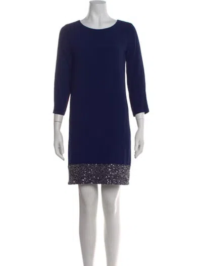 Pre-owned Amina Rubinacci Crew Neck Mini Dress In Blue