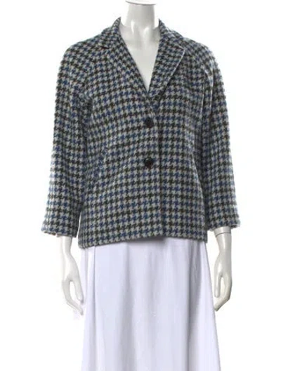 Pre-owned Amina Rubinacci Houndstooth Print V-neck Sweater In Blue