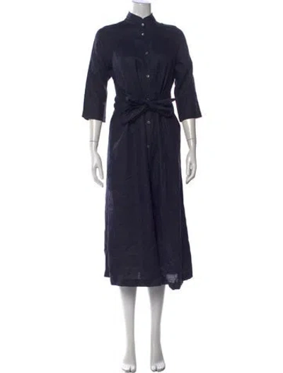 Pre-owned Amina Rubinacci Linen Midi Length Dress In Blue