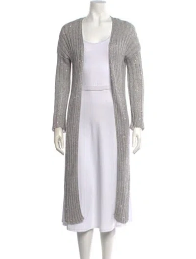 Pre-owned Amina Rubinacci Linen Open Front Sweater In Gray