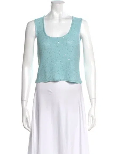 Pre-owned Amina Rubinacci Linen Scoop Neck Sweater W/ Tags In Blue