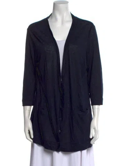 Pre-owned Amina Rubinacci Linen V-neck Sweater In Blue