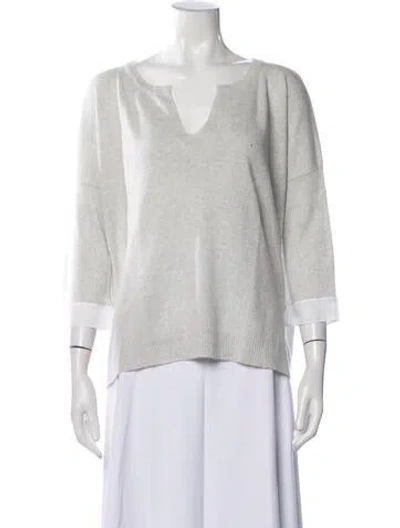Pre-owned Amina Rubinacci Linen V-neck Sweater In Grey