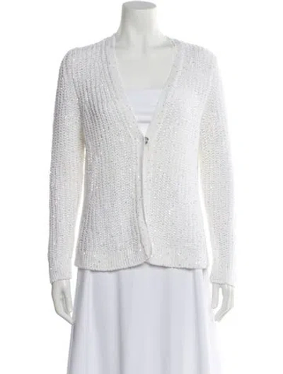Pre-owned Amina Rubinacci Linen V-neck Sweater In White