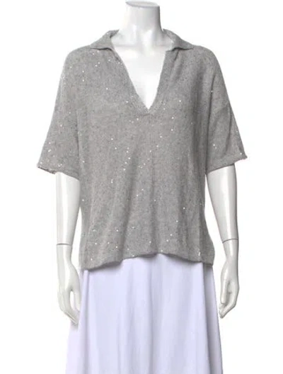 Pre-owned Amina Rubinacci Linen V-neck Sweater In White