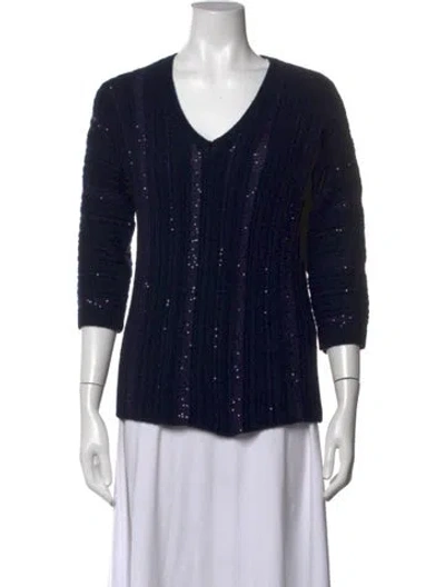 Pre-owned Amina Rubinacci Patterned V-neck Sweater In Blue