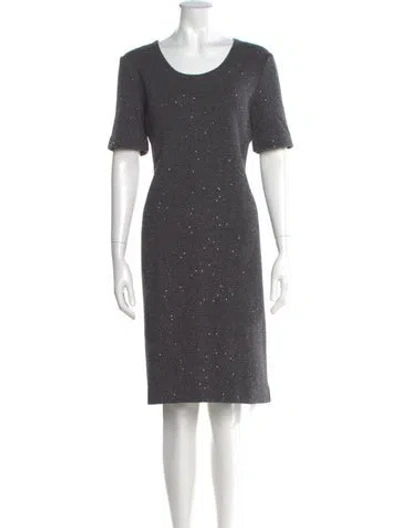 Pre-owned Amina Rubinacci Scoop Neck Knee-length Dress In Gray
