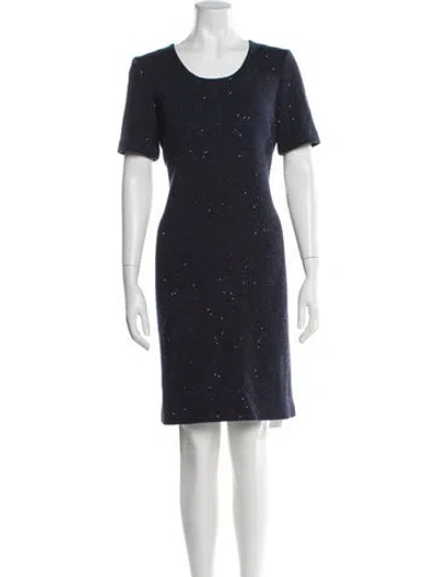 Pre-owned Amina Rubinacci Scoop Neck Knee-length Dress W/ Tags In Blue