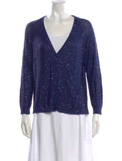 Pre-owned Amina Rubinacci Silk V-neck Sweater In Blue