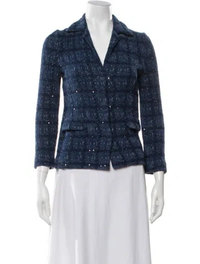 Pre-owned Amina Rubinacci Tweed Pattern Blazer In Blue