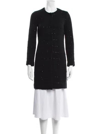 Pre-owned Amina Rubinacci Tweed Pattern Open Front Sweater In Black