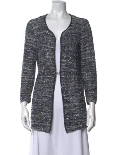 Pre-owned Amina Rubinacci Tweed Pattern Open Front Sweater In Blue