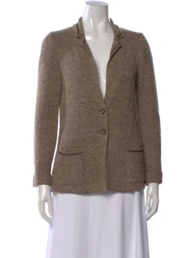 Pre-owned Amina Rubinacci Tweed Pattern Open Front Sweater In Brown