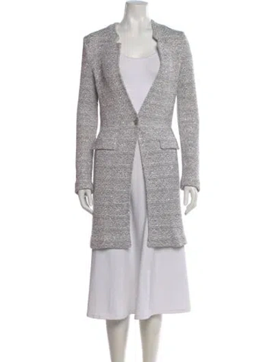 Pre-owned Amina Rubinacci Tweed Pattern Open Front Sweater In Gray