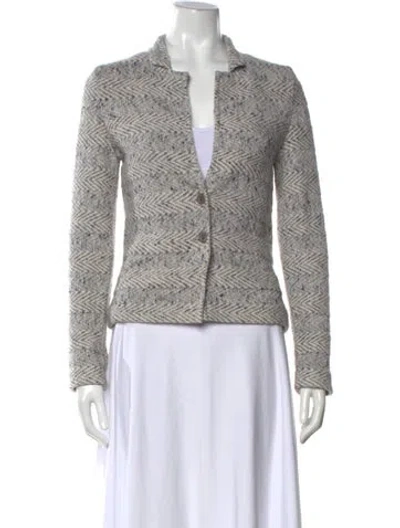 Pre-owned Amina Rubinacci Tweed Pattern Open Front Sweater In Gray