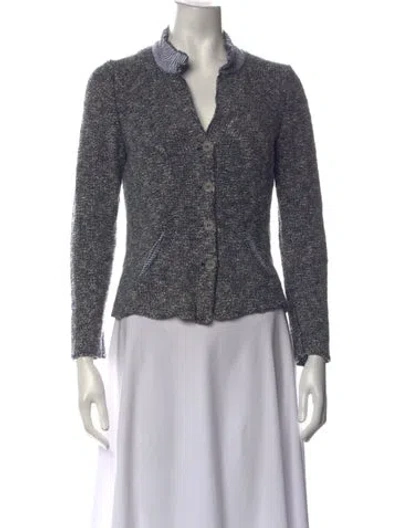 Pre-owned Amina Rubinacci Tweed Pattern V-neck Sweater In Grey