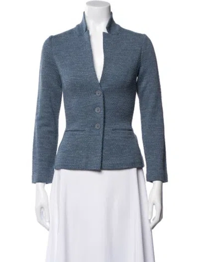 Pre-owned Amina Rubinacci Virgin Wool Tweed Pattern Blazer In Blue