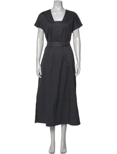 Pre-owned Amina Rubinacci V-neck Long Dress In Gray