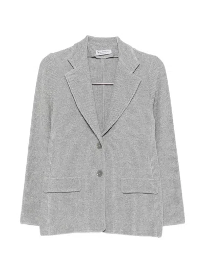 Amina Rubinacci Voltaire Ribbed-knit Blazer In Gray