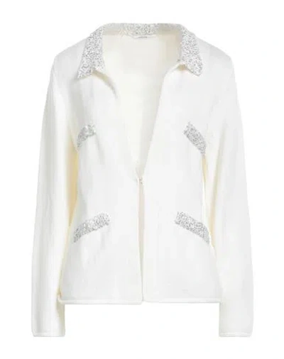 Amina Rubinacci Woman Cardigan Cream Size 8 Wool, Silk, Polyester In White