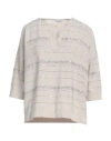 Amina Rubinacci Woman Sweater Beige Size 4 Cotton, Silk, Viscose, Polyester, Nylon In Metallic