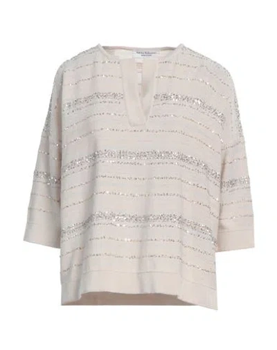 Amina Rubinacci Woman Sweater Beige Size 4 Cotton, Silk, Viscose, Polyester, Nylon In Metallic