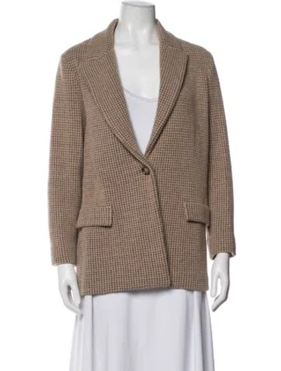 Pre-owned Amina Rubinacci Wool Houndstooth Print Blazer In Brown