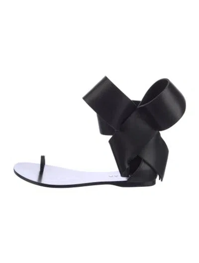 Pre-owned Aminah Abdul Jillil Leather Bow Accents Slingback Sandals In Black