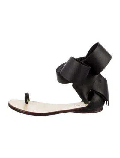Pre-owned Aminah Abdul Jillil Leather Bow Accents Slingback Sandals In Black