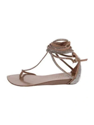 Pre-owned Aminah Abdul Jillil Leather Crystal Embellishments Sandals In Neutrals