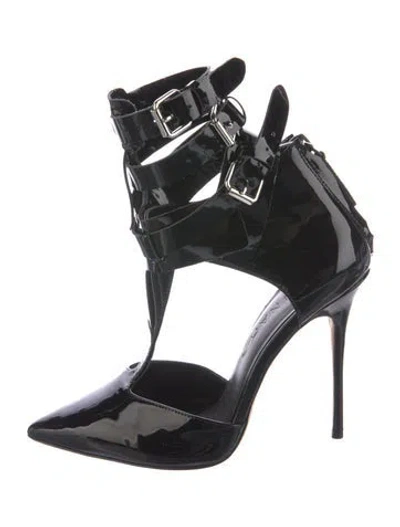 Pre-owned Aminah Abdul Jillil Patent Leather T-strap Pumps In Black