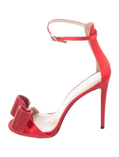 Pre-owned Aminah Abdul Jillil Satin Bow Accents Sandals In Red
