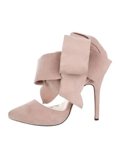 Pre-owned Aminah Abdul Jillil Suede Bow Accents D'orsay Pumps In Pink