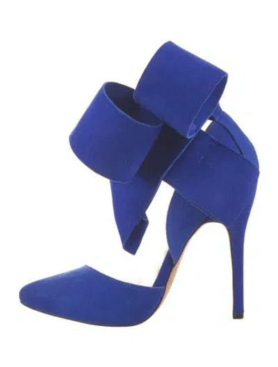 Pre-owned Aminah Abdul Jillil Suede Bow Accents Pumps In Blue