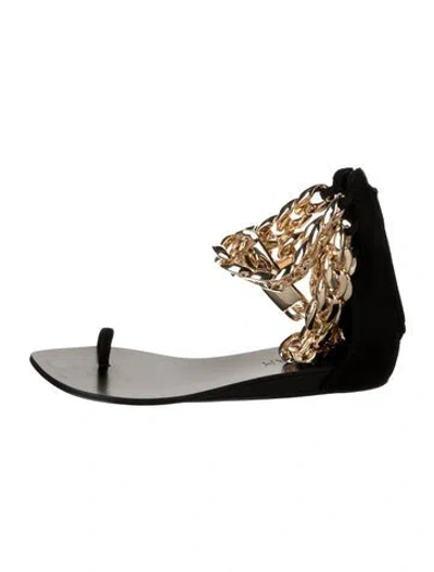 Pre-owned Aminah Abdul Jillil Suede Chain-link Accents Ballet Flats In Black
