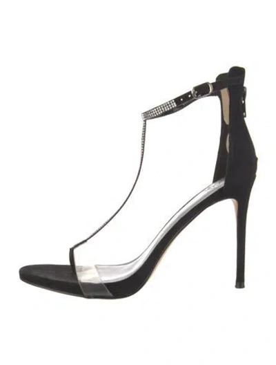 Pre-owned Aminah Abdul Jillil Suede Crystal Embellishments T-strap Sandals In Black