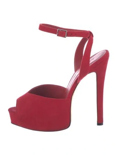 Pre-owned Aminah Abdul Jillil Suede Slingback Pumps In Red