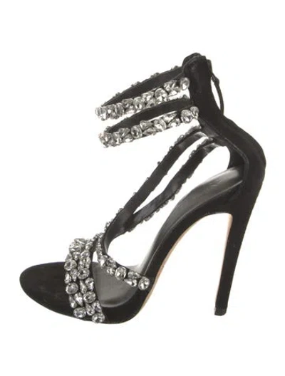 Pre-owned Aminah Abdul Jillil Suede T-strap Sandals In Black