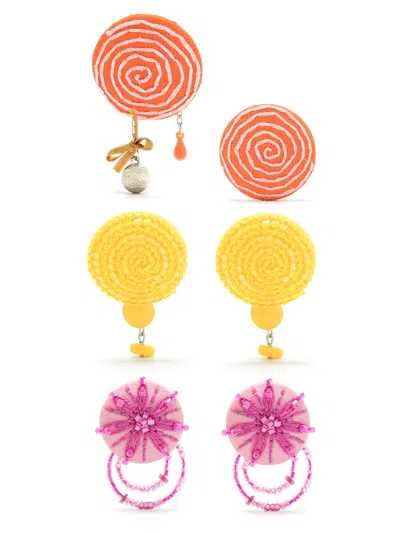Amir Slama 3 Pair Earring Set In Multicolour
