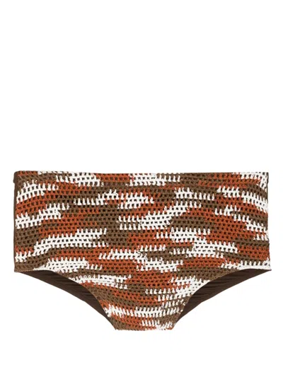 Amir Slama Abstract-pattern Crochet Swimming Trunks In Brown