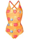 Amir Slama All-over Fruit-print Swimsuit In Orange