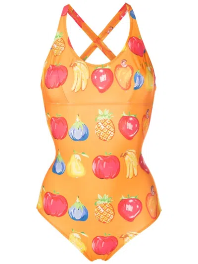 Amir Slama All-over Fruit-print Swimsuit In Orange